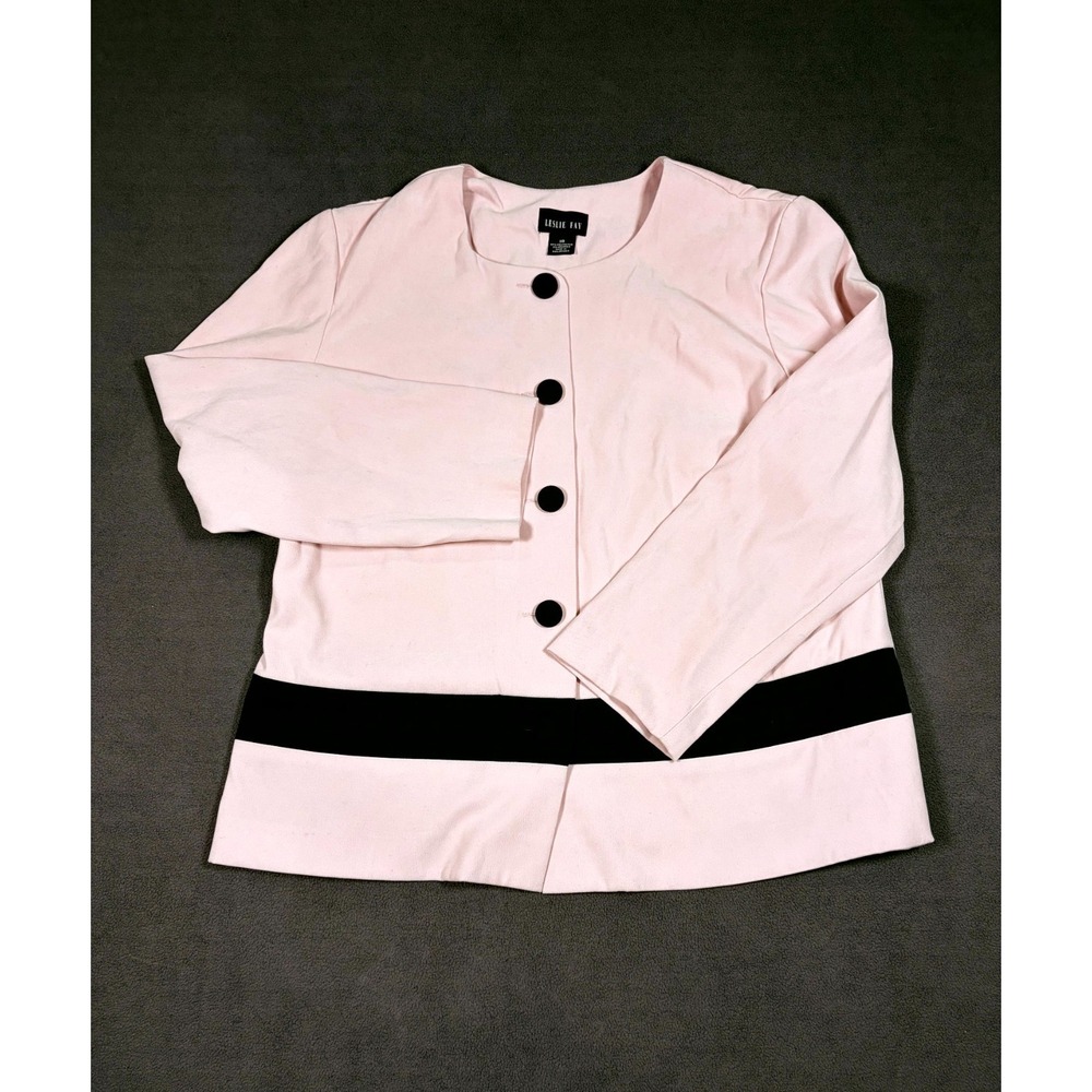 Vintage Leslie Fay Blazer Jacket Womens 18 Pink Single Breasted Contrast Striped